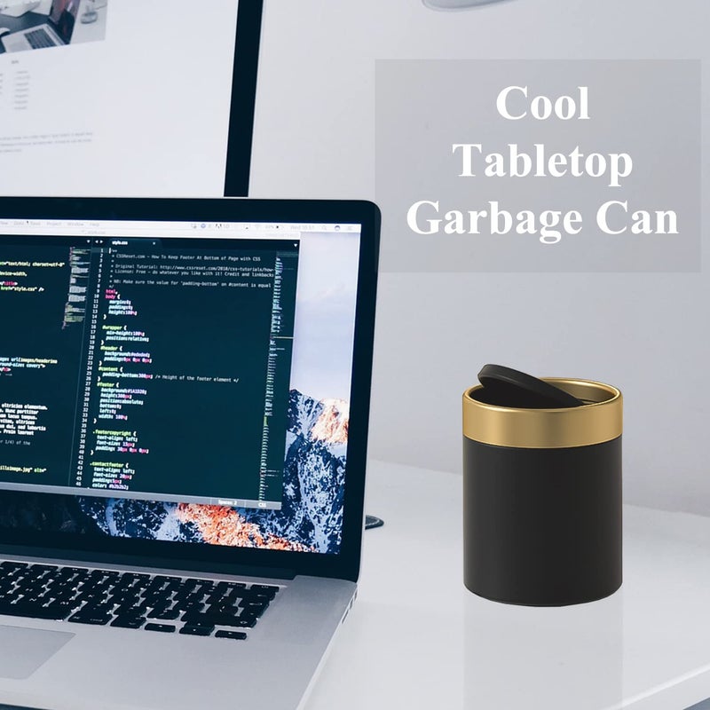 JILLICK Mini Trash Can with Lid, Metal Small Tiny Mini Trash Bin Can, Mini Countertop Trash Cans for Desk Car Office Kitchen, Swing Top Trash Bin 1.5 L/0.40 Gal (Black) - Image 4